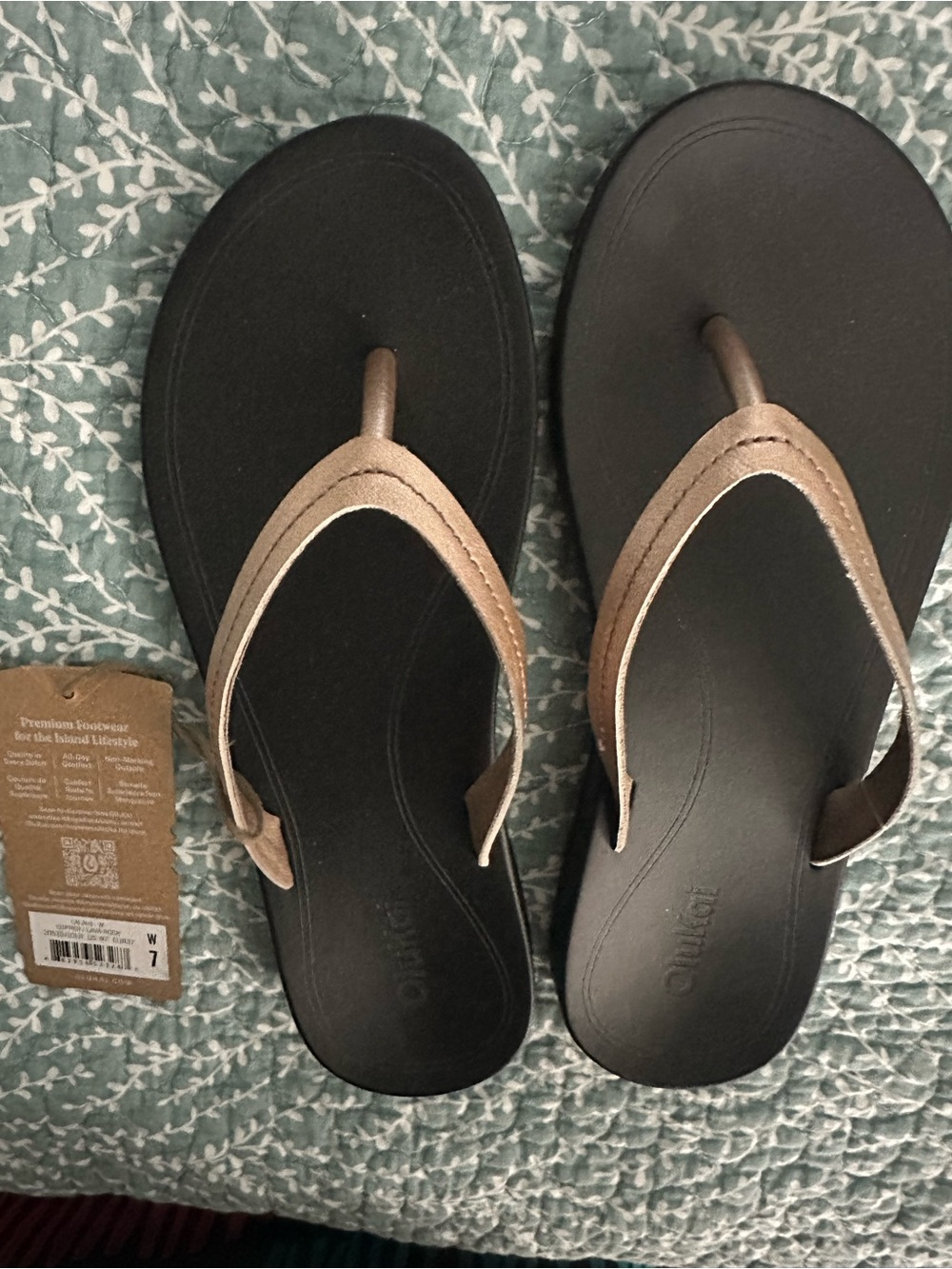 OluKai Women’s Black Sandals with Metallic Bronze Straps
